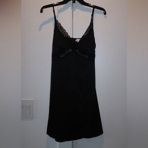 superdown Black Lace-Trim Slip Dress